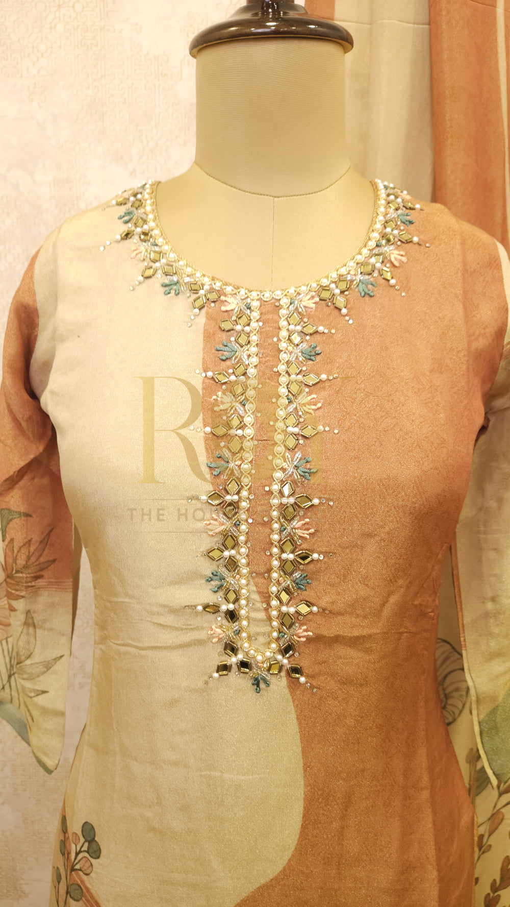 Rust Cream Shimmer Saree