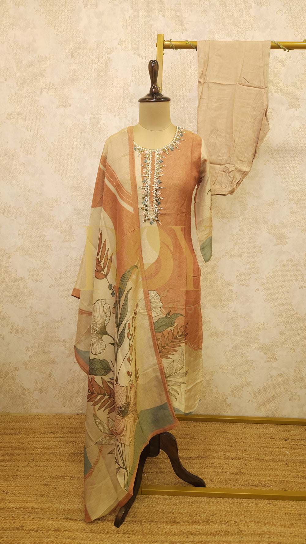 Rust Cream Shimmer Saree
