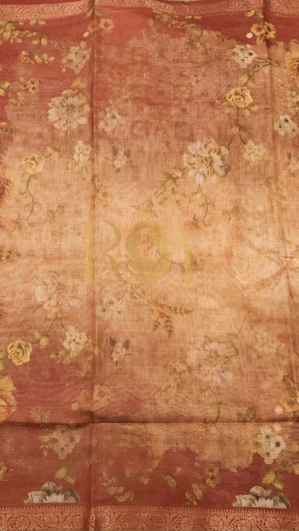 Rust Floral Digital Print Tissue Saree