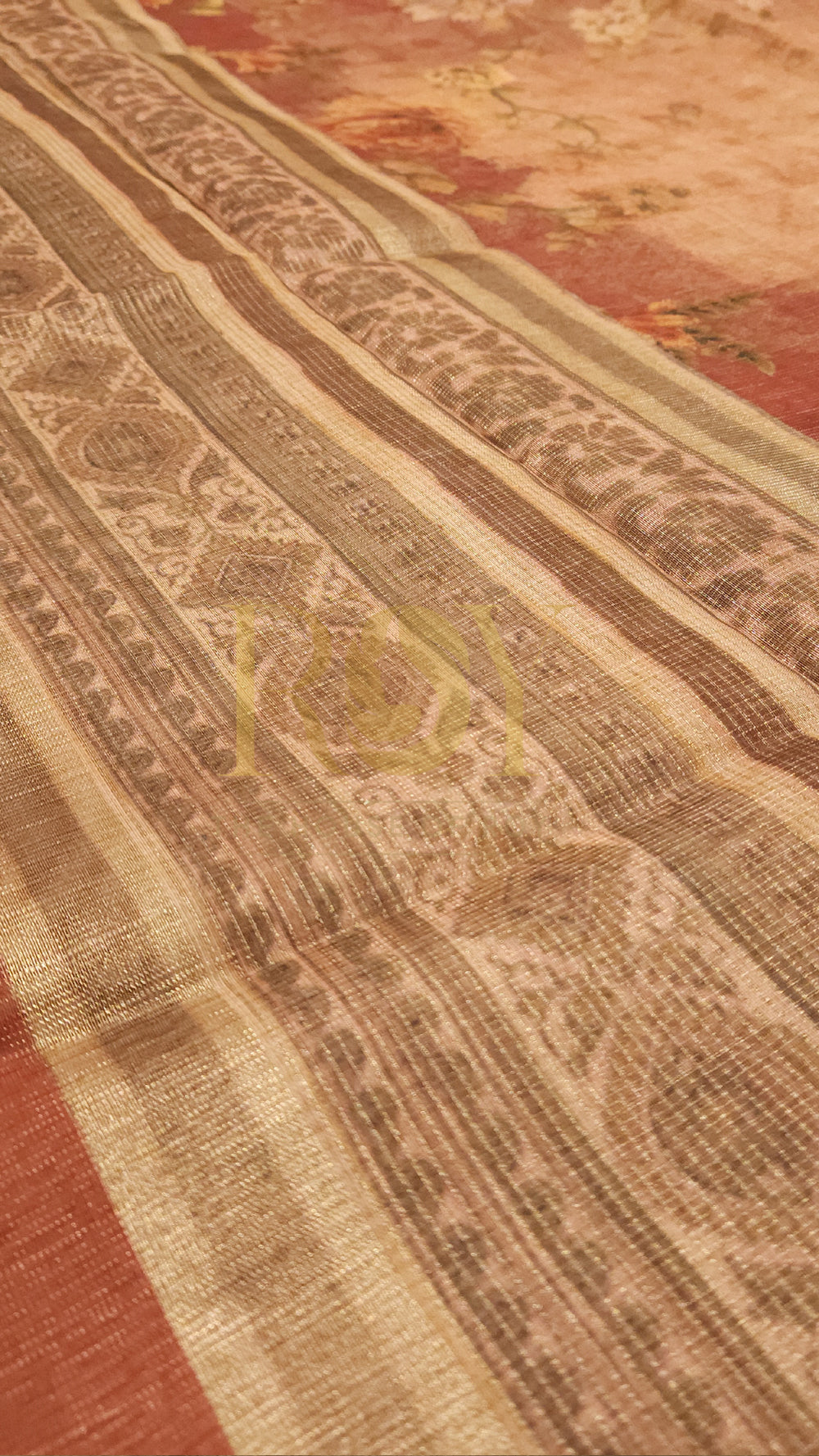 Rust Floral Digital Print Tissue Saree