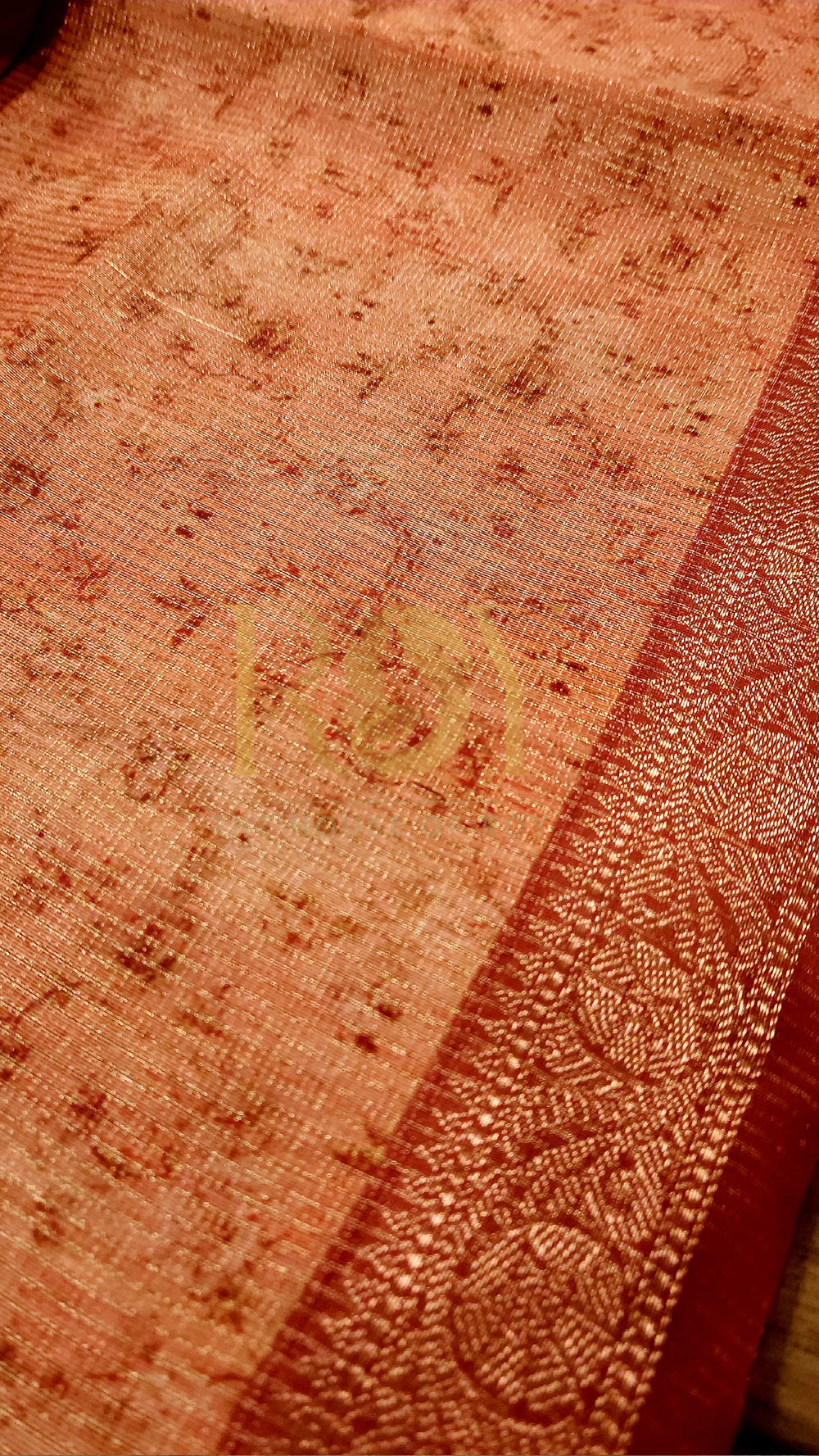 Rust Floral Digital Print Tissue Saree