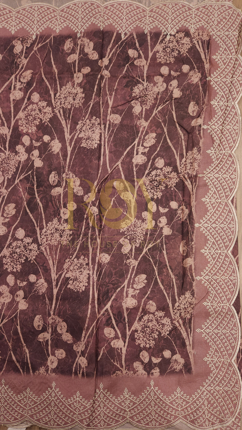 Rust Print Embroidered Mix Tussar Saree