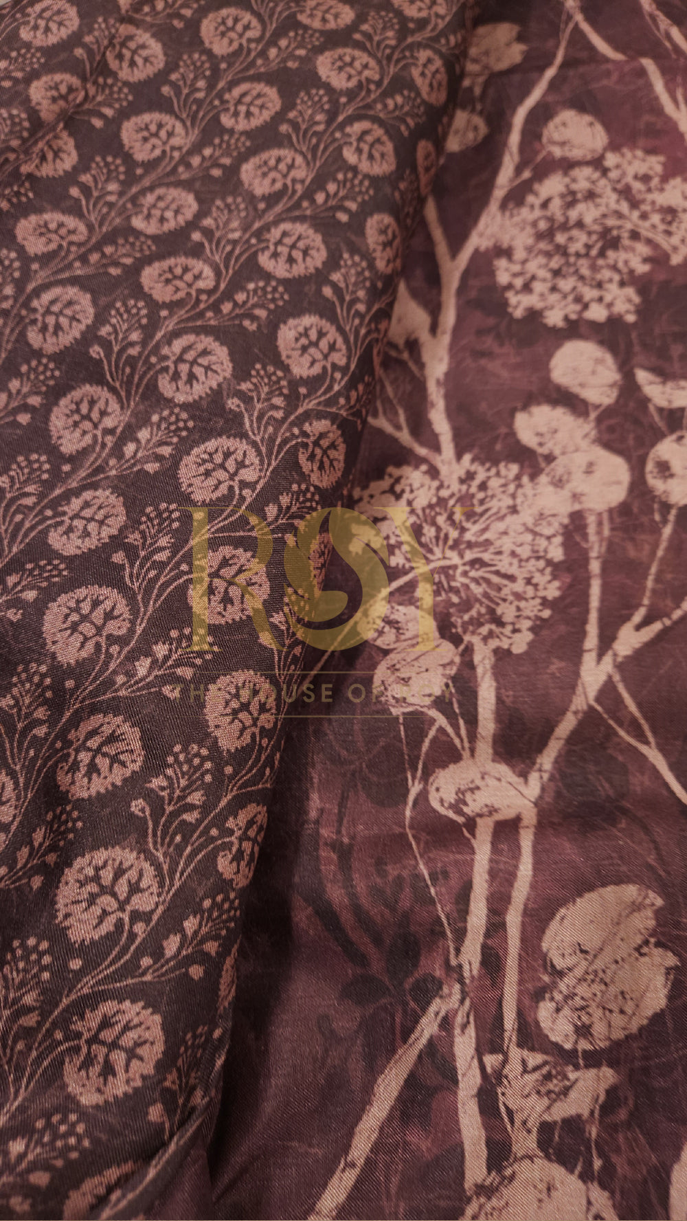 Rust Print Embroidered Mix Tussar Saree