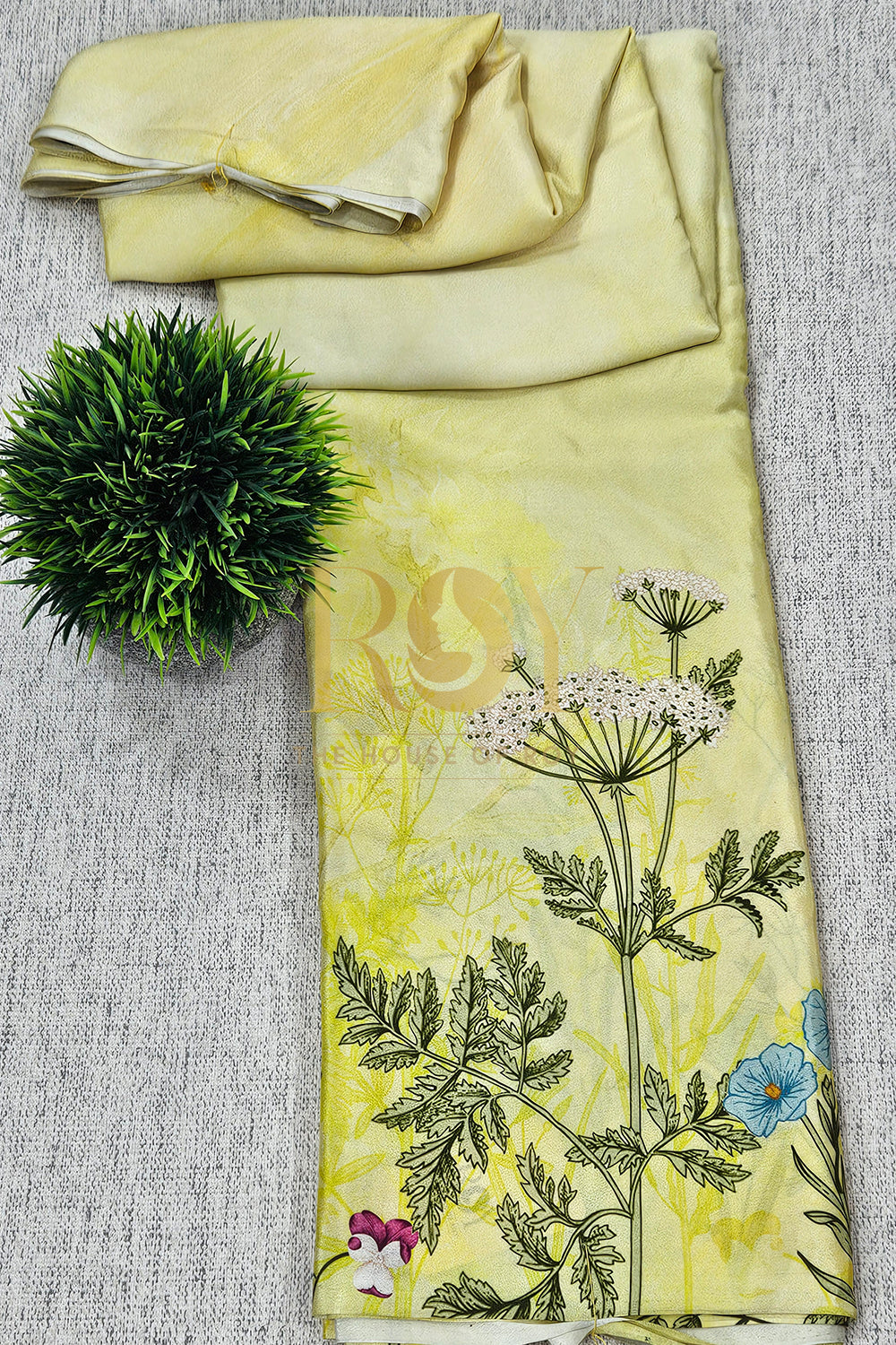 Printed Multicolor Soft Crepe Saree in Yellow