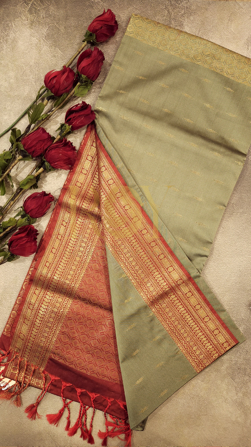 Sage Green 1000 Butta Soft Silk Saree