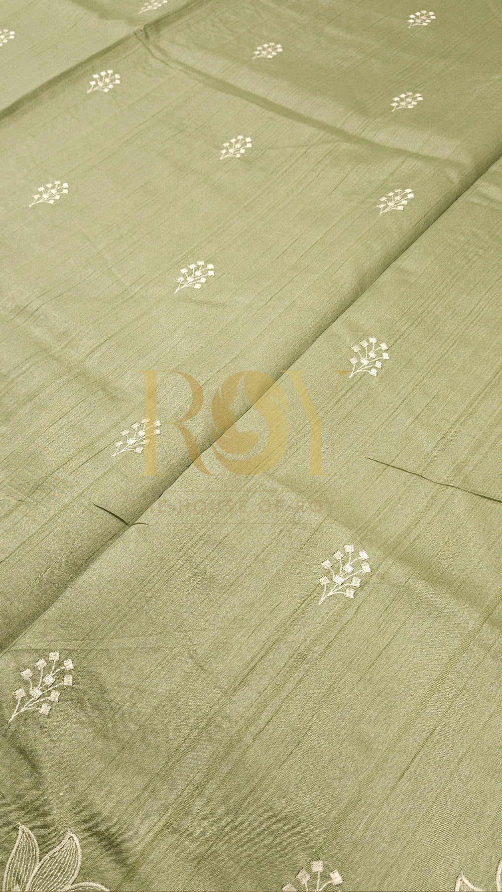 Sage Green Mix Tussar White Embroidered Saree