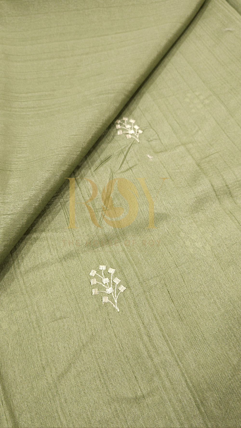 Sage Green Mix Tussar White Embroidered Saree