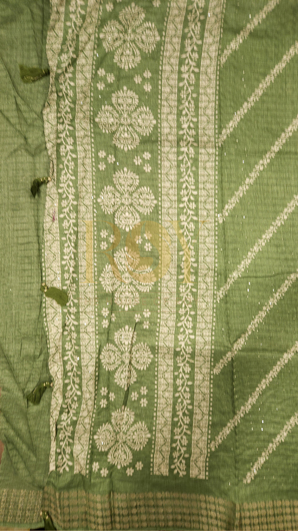 Sage Green White Sequinned Saree