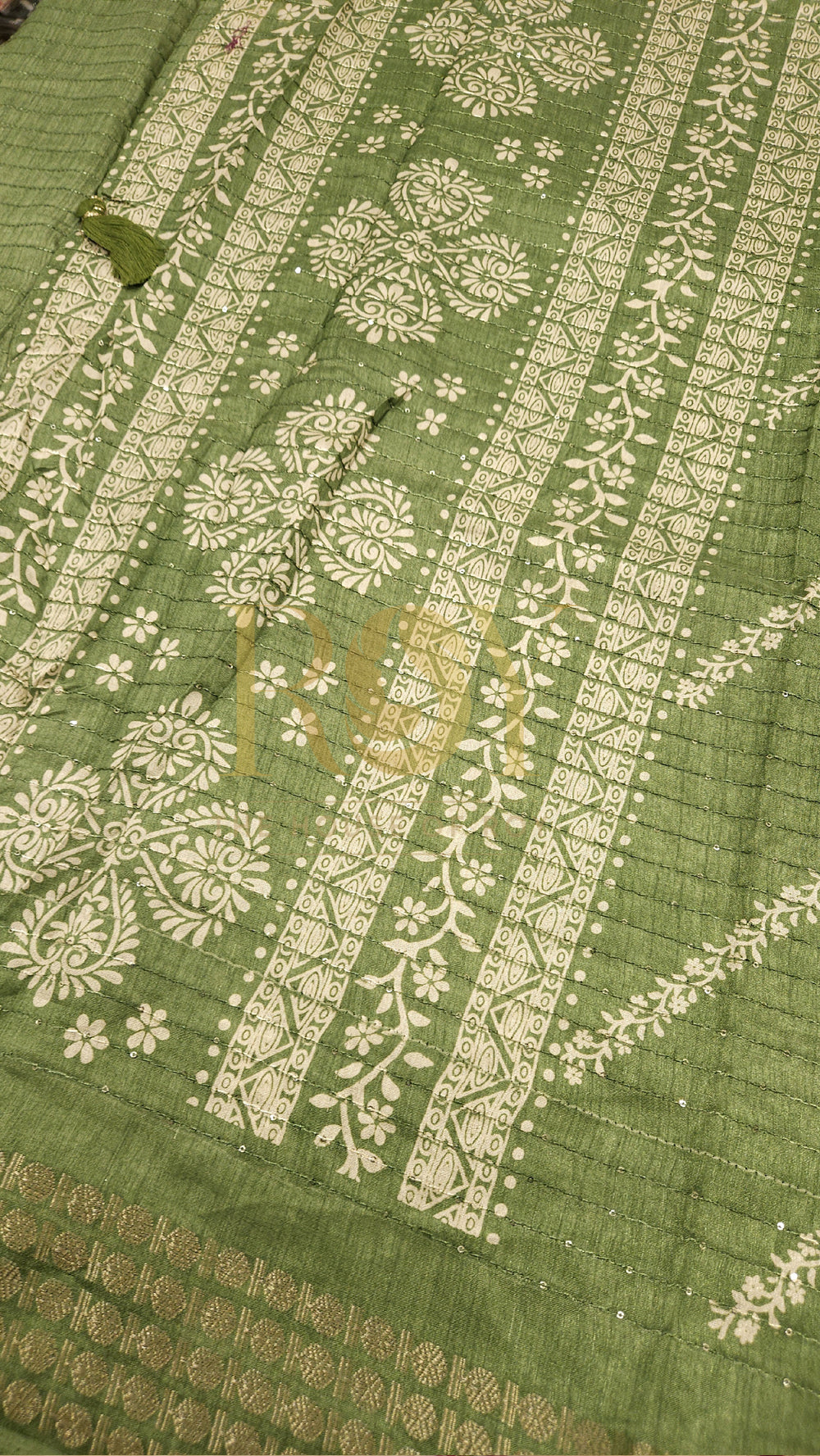 Sage Green White Sequinned Saree