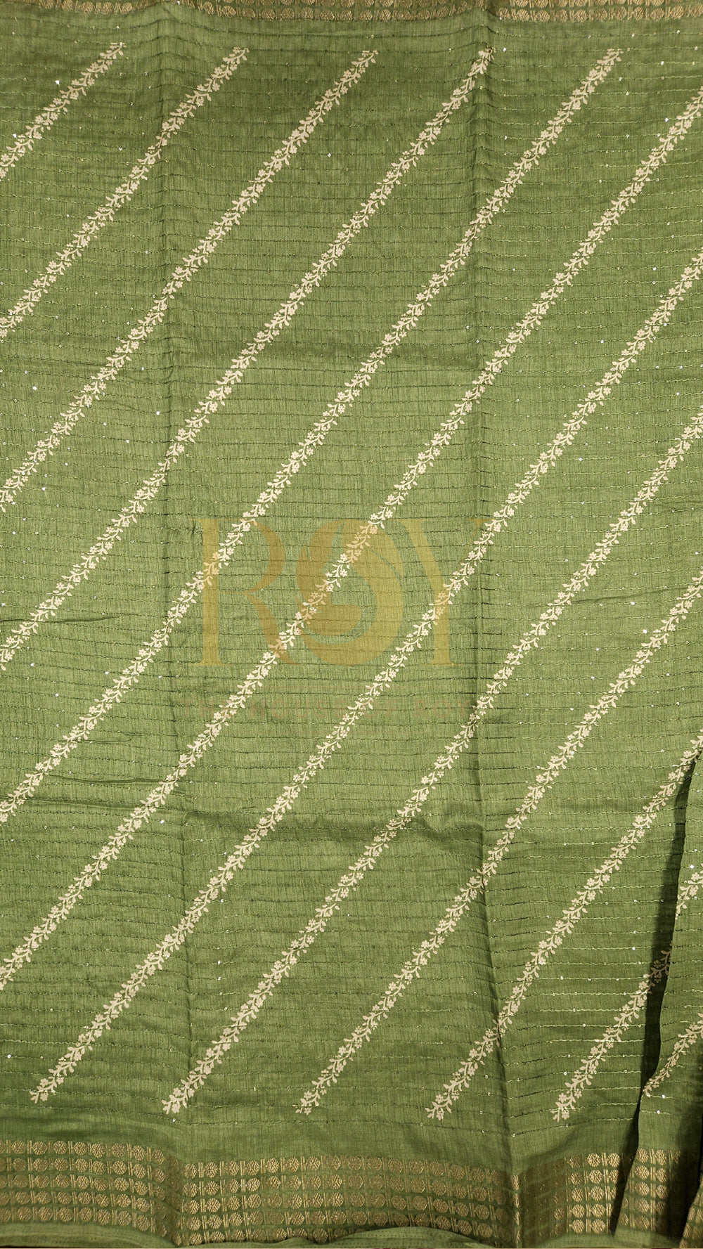 Sage Green White Sequinned Saree