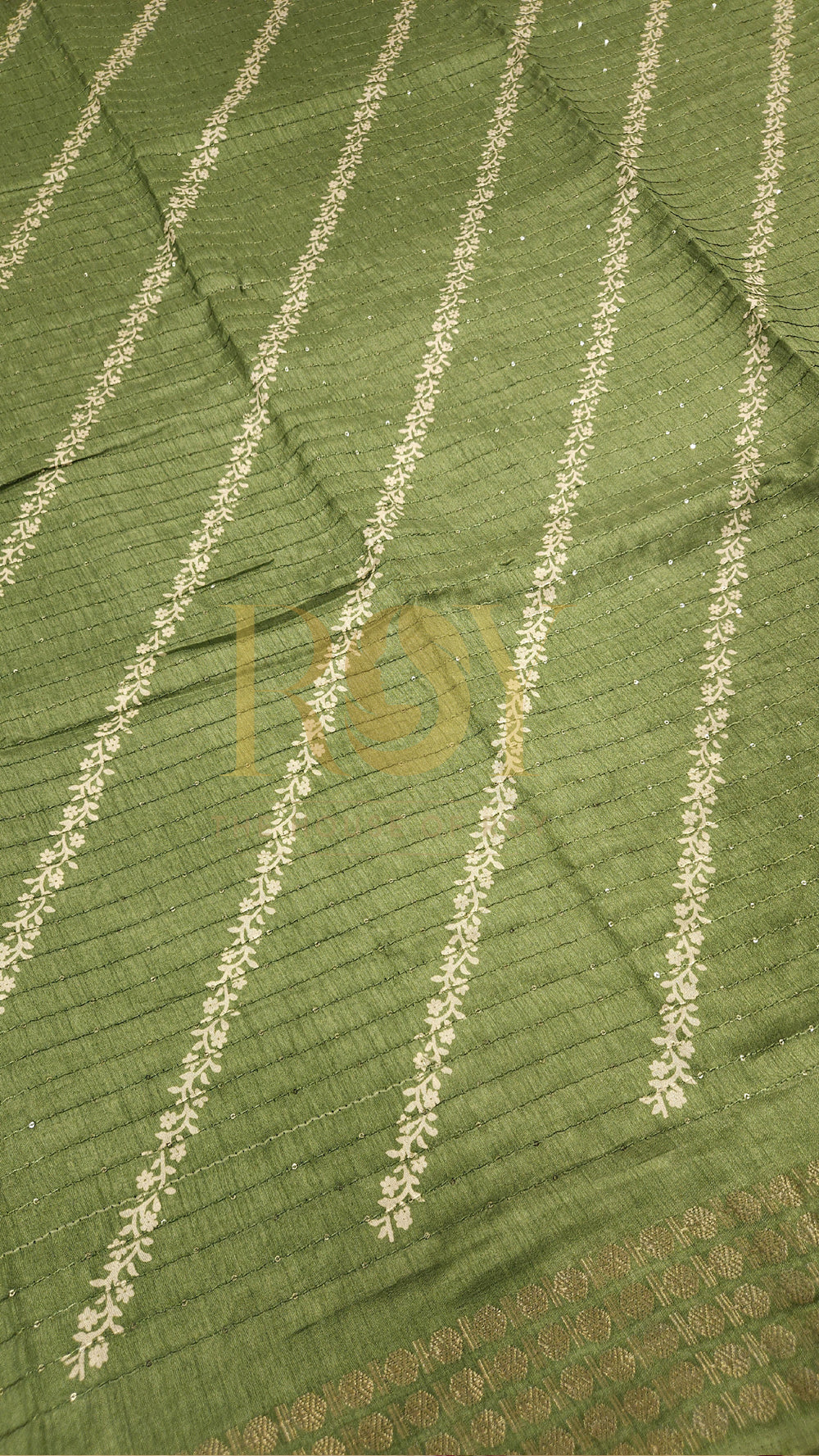 Sage Green White Sequinned Saree