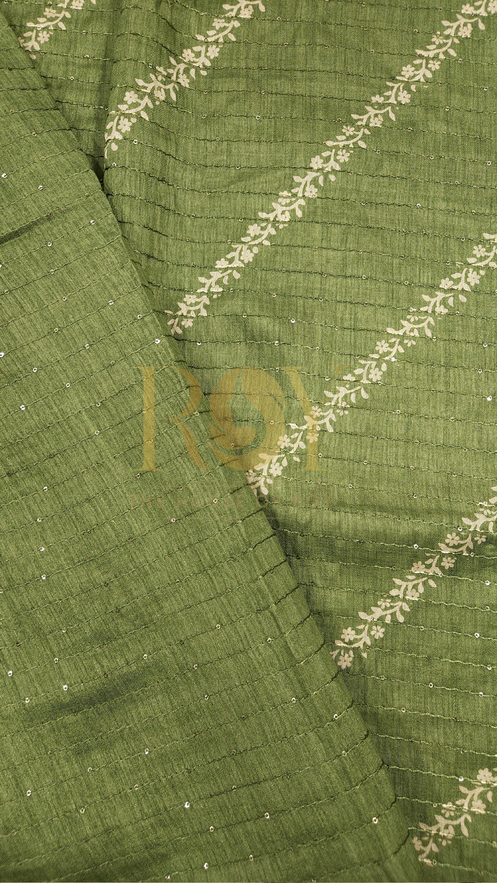 Sage Green White Sequinned Saree