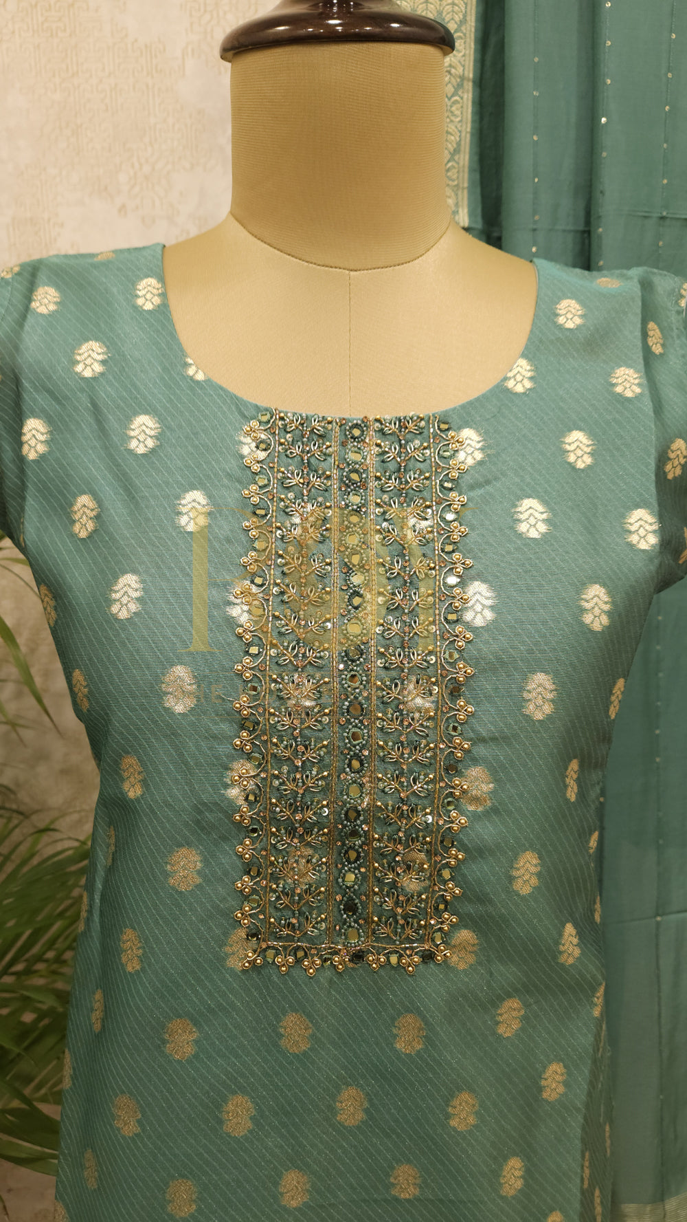 Seagreen Brocade Chudi Set