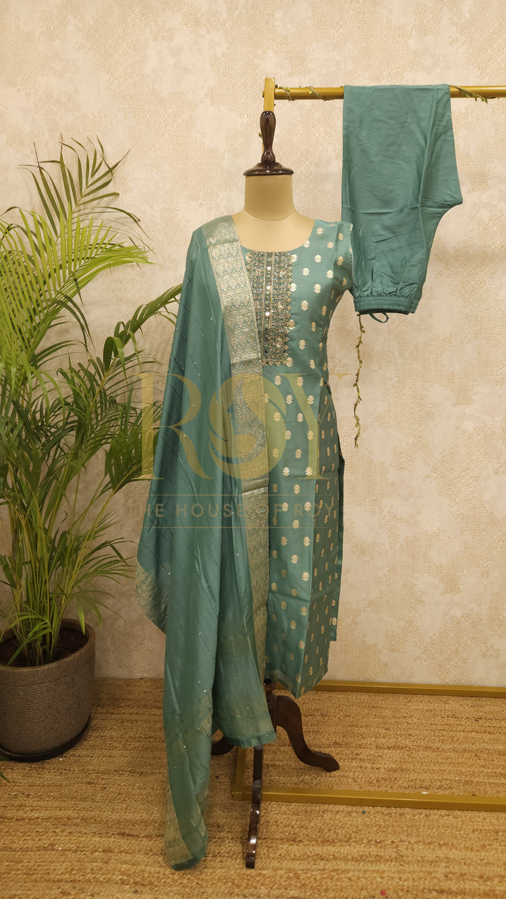Seagreen Brocade Chudi Set