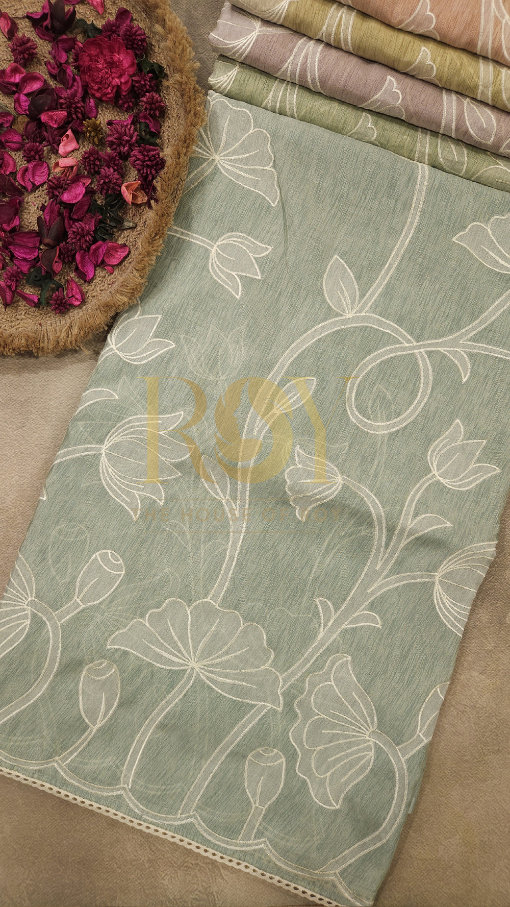 Sea green appliqué saree