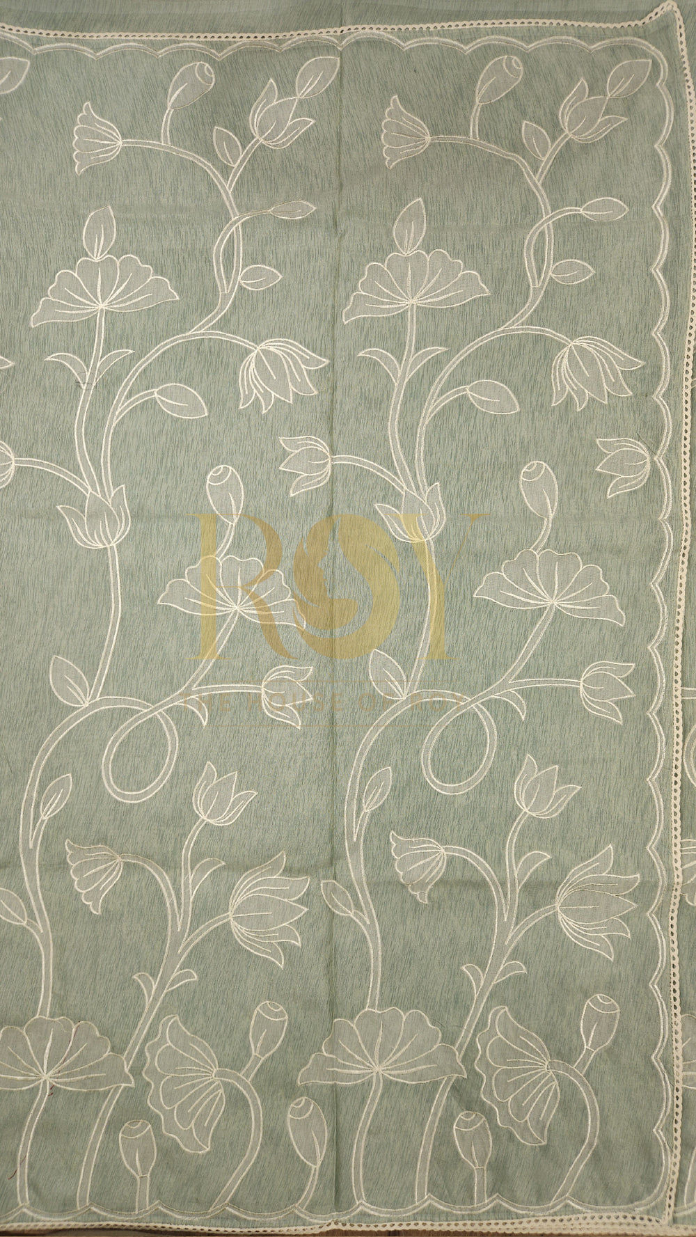 Sea green appliqué saree