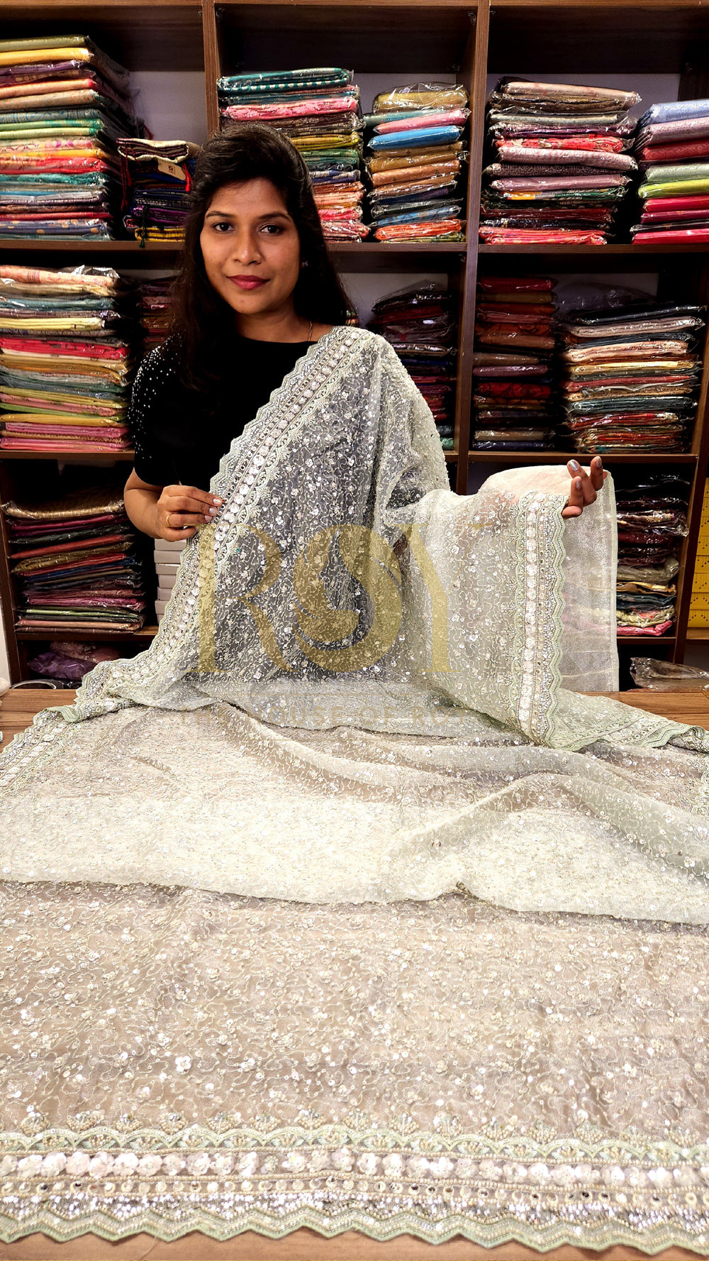 Sea Green Organza Party Wear Saree