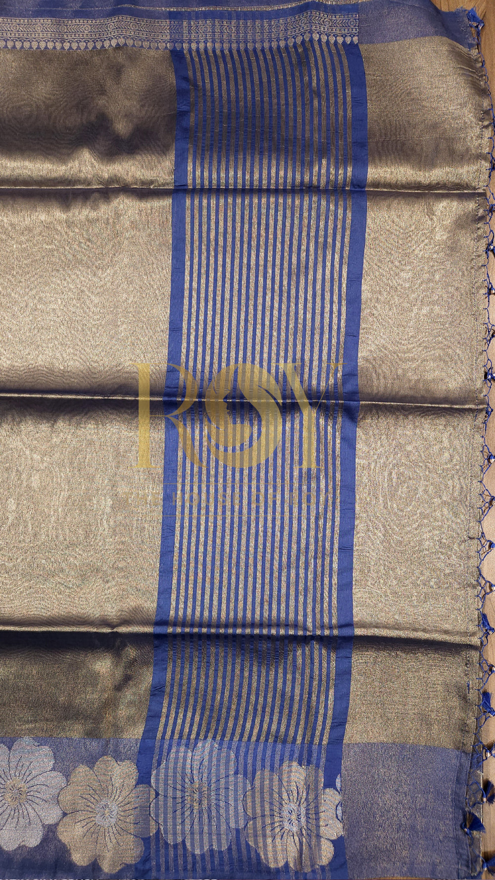 Steel Blue Gold Kora Tissue Silk Saree