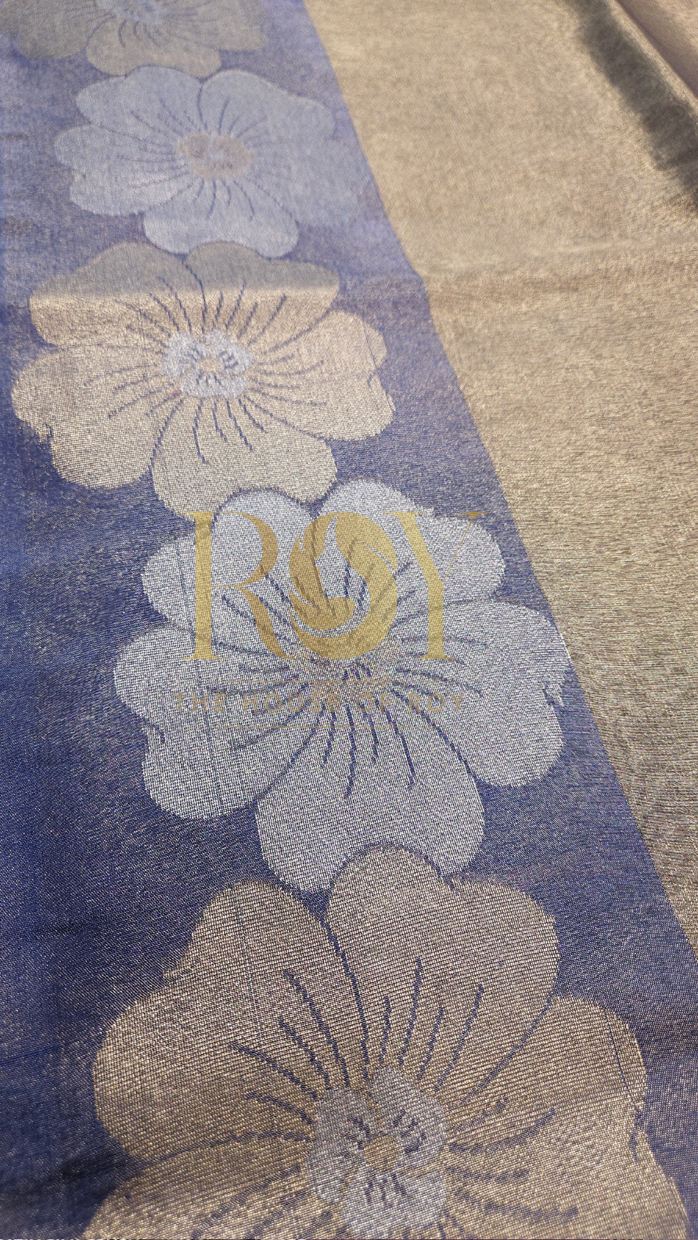 Steel Blue Gold Kora Tissue Silk Saree