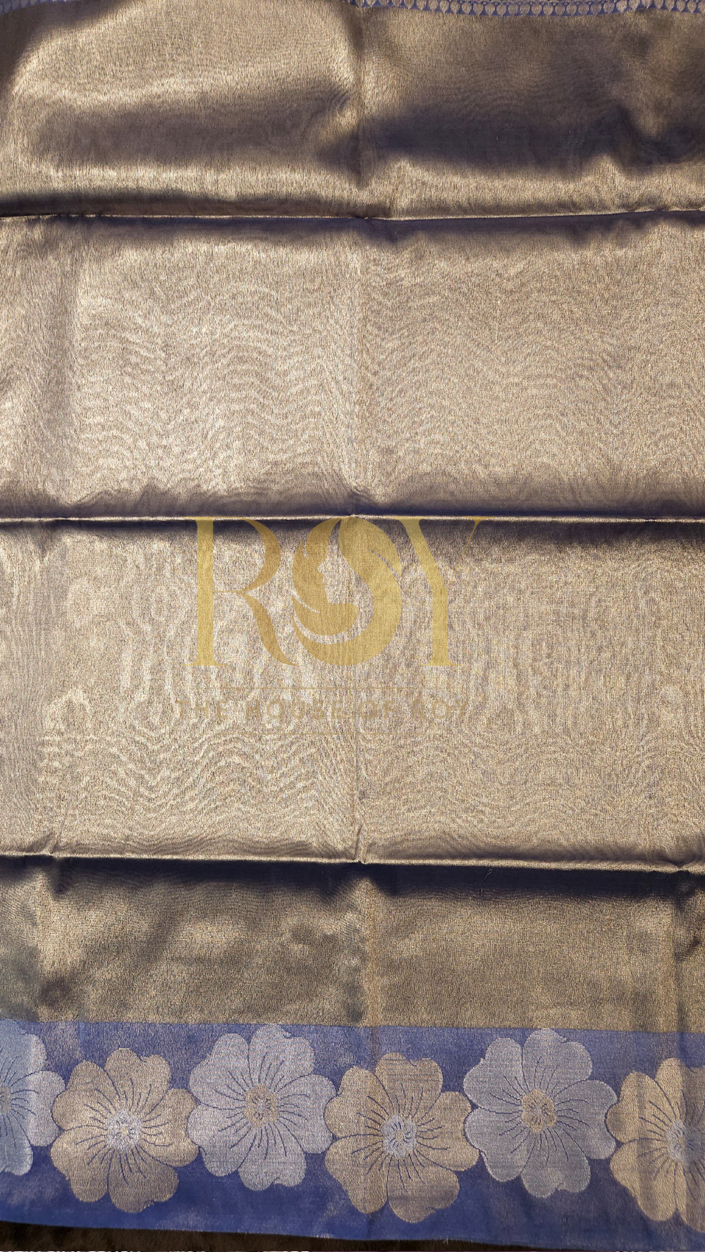 Steel Blue Gold Kora Tissue Silk Saree