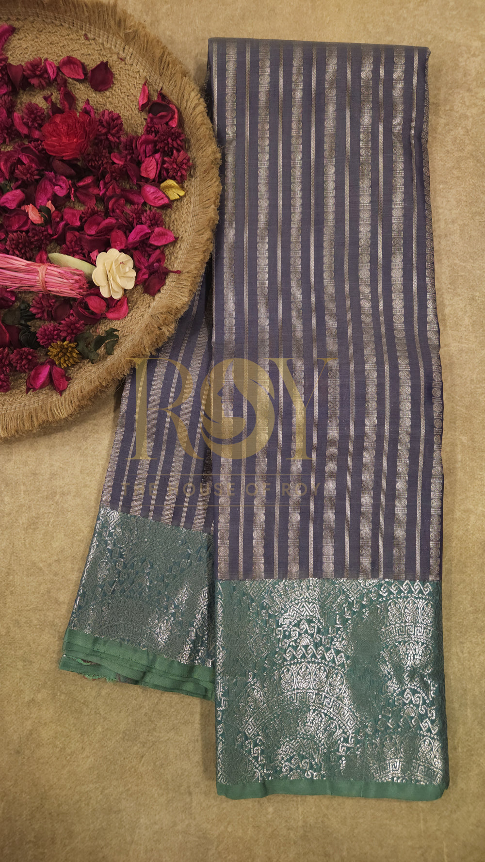 Steel Blue Pure Silk Saree