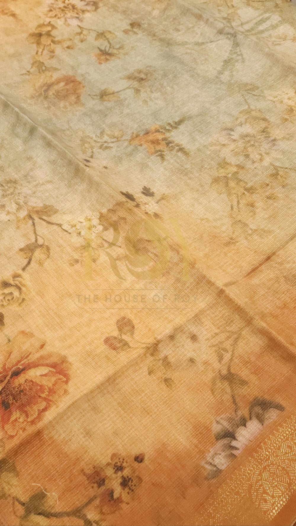 Sunset Yellow Floral Digital Print Tissue Saree