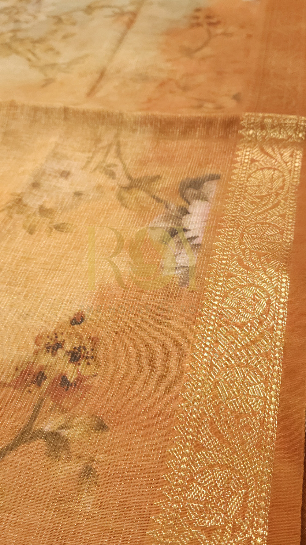 Sunset Yellow Floral Digital Print Tissue Saree