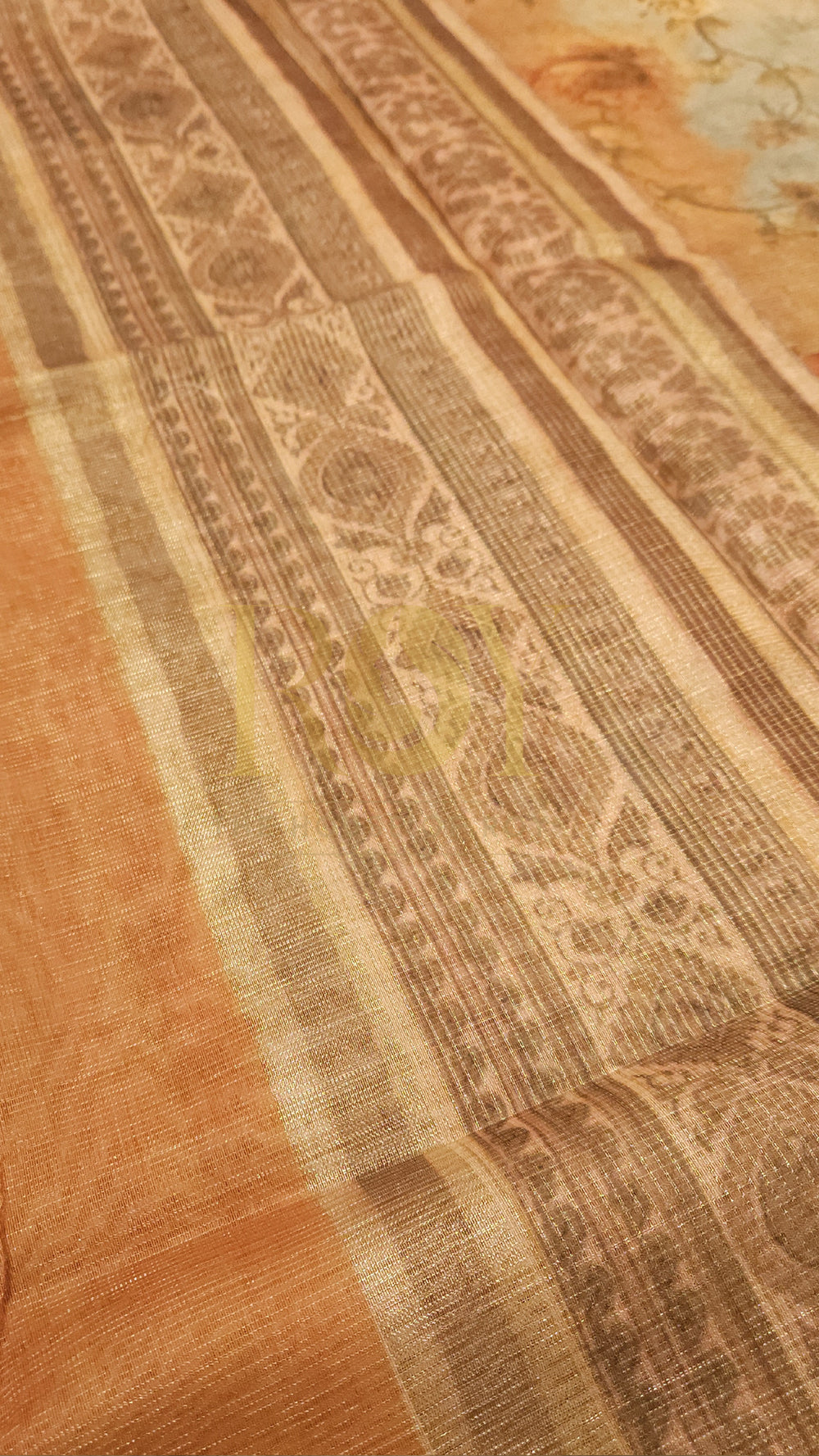 Sunset Yellow Floral Digital Print Tissue Saree