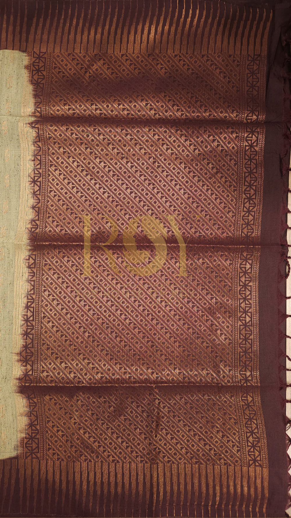Tea Green with Coffee Brown Copper Zari Slub Silk Saree
