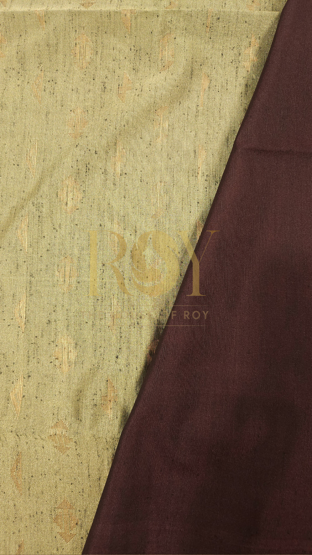 Tea Green with Coffee Brown Copper Zari Slub Silk Saree