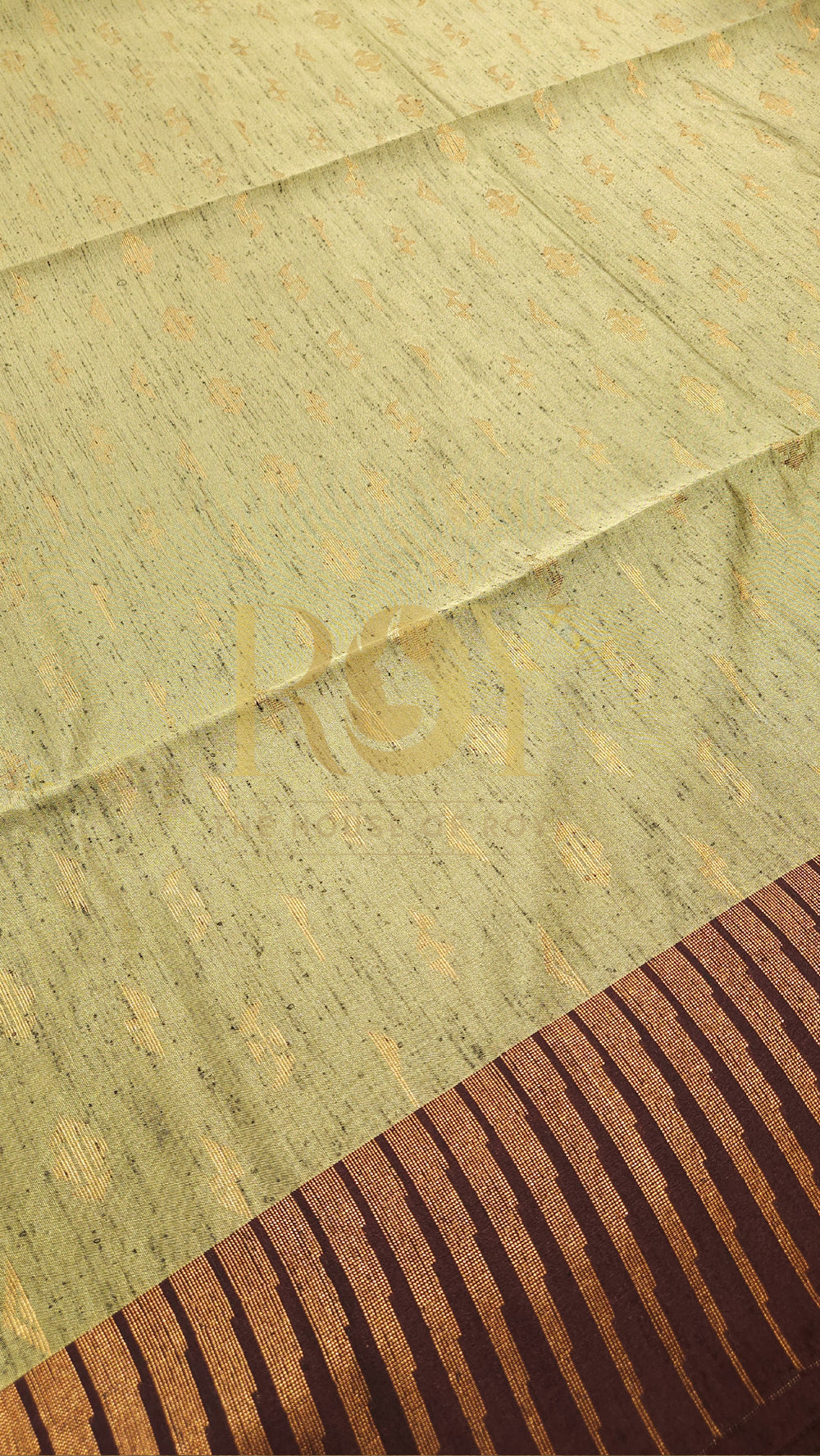 Tea Green with Coffee Brown Copper Zari Slub Silk Saree