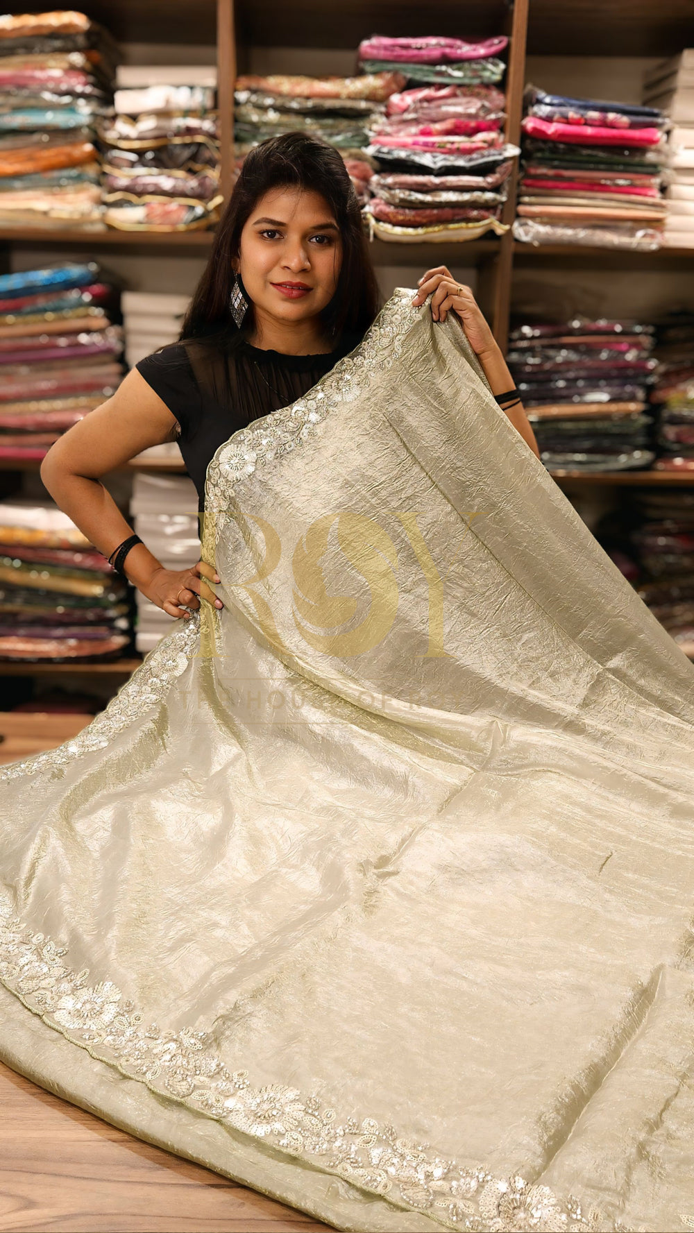 Tea Green Crushed Shimmer Saree