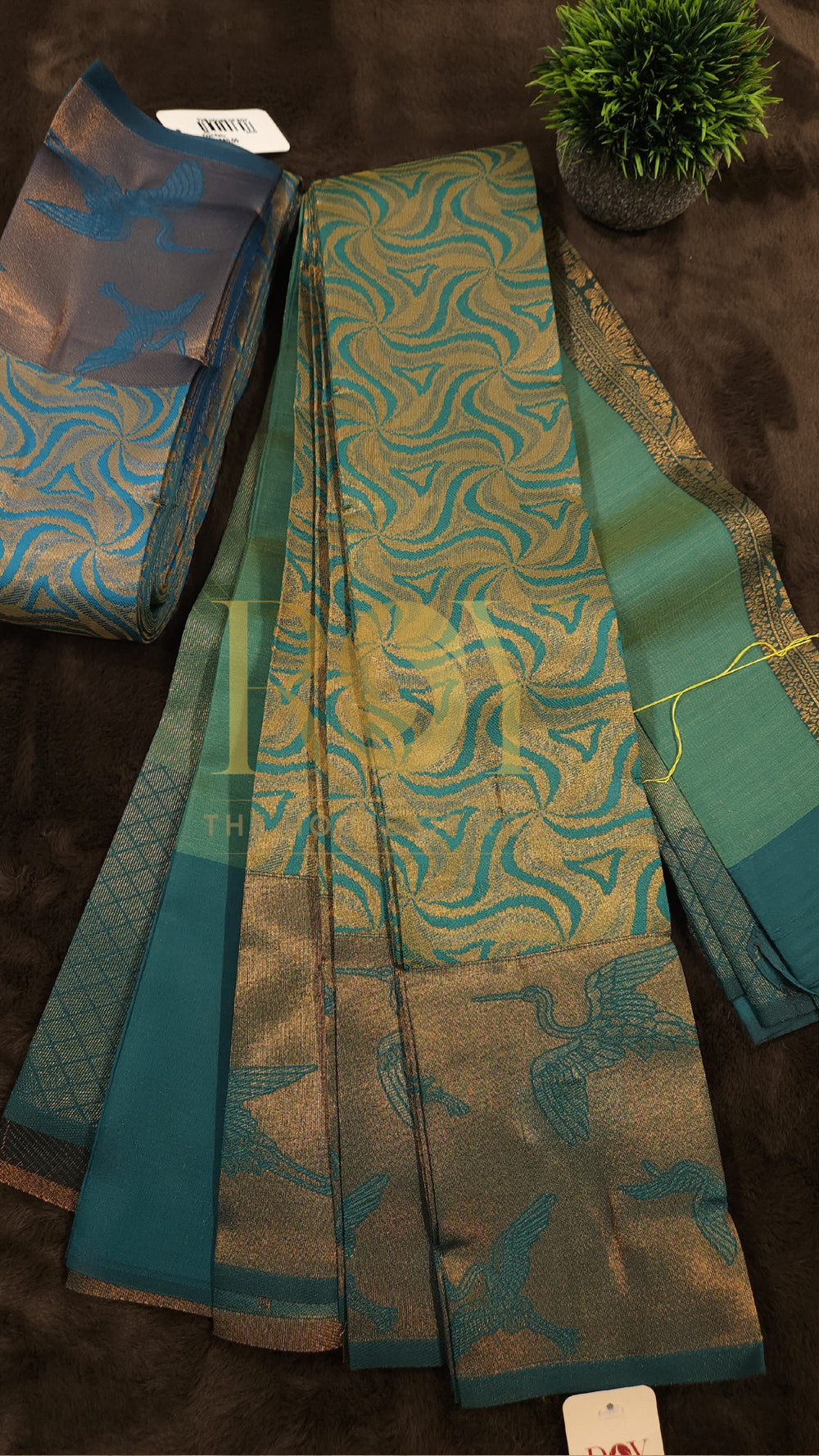 Turquoise blue fancy jacquard mix silk saree