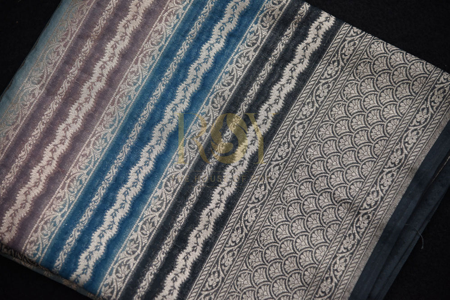 Shades of Blue Grey Banarasi Silk Saree