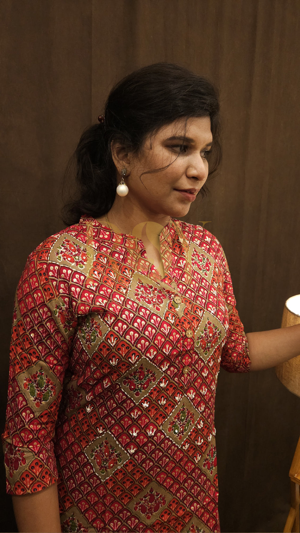 Vermilion Red Printed Kurti
