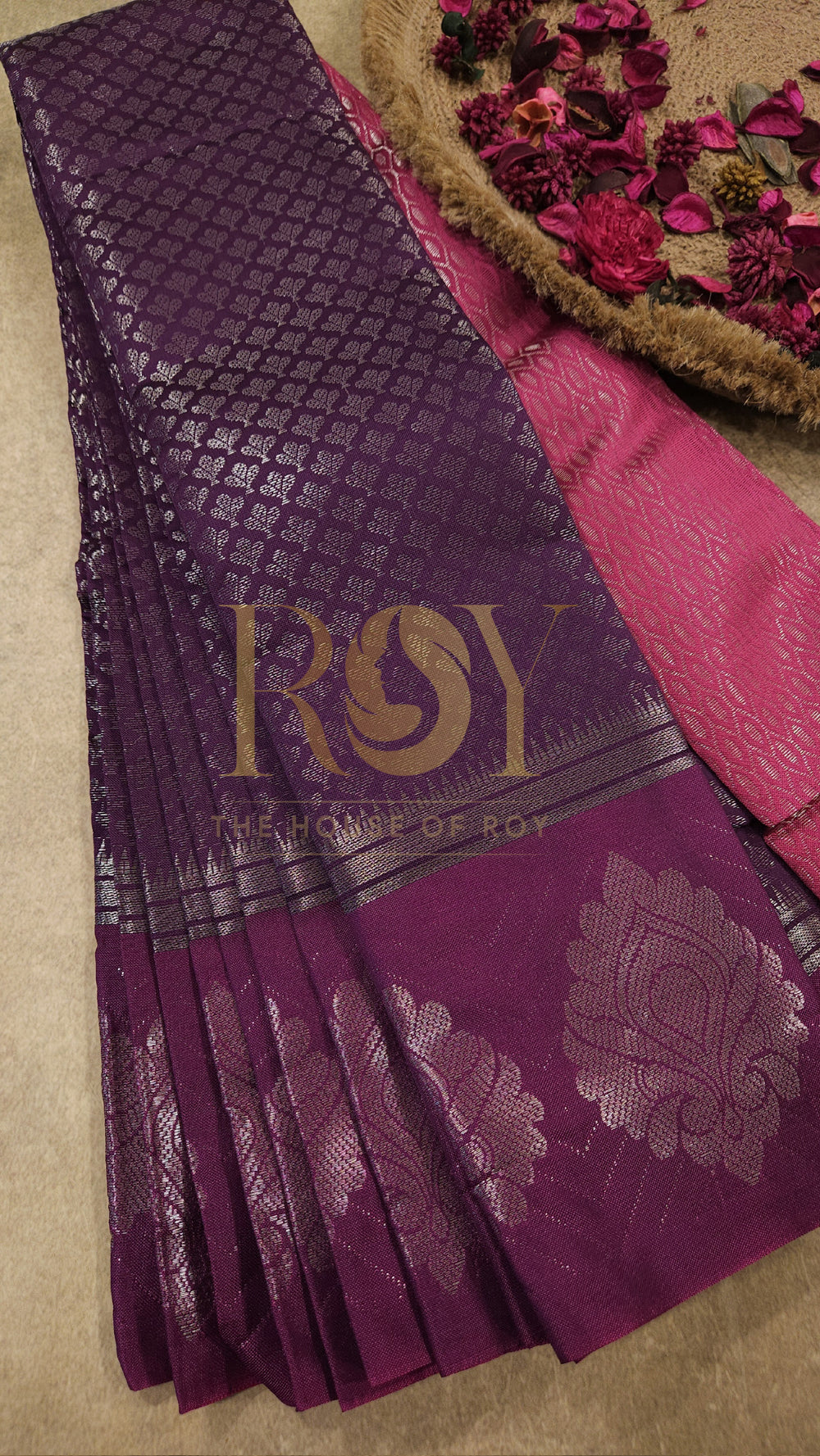 Violet silver zari Mix silk saree