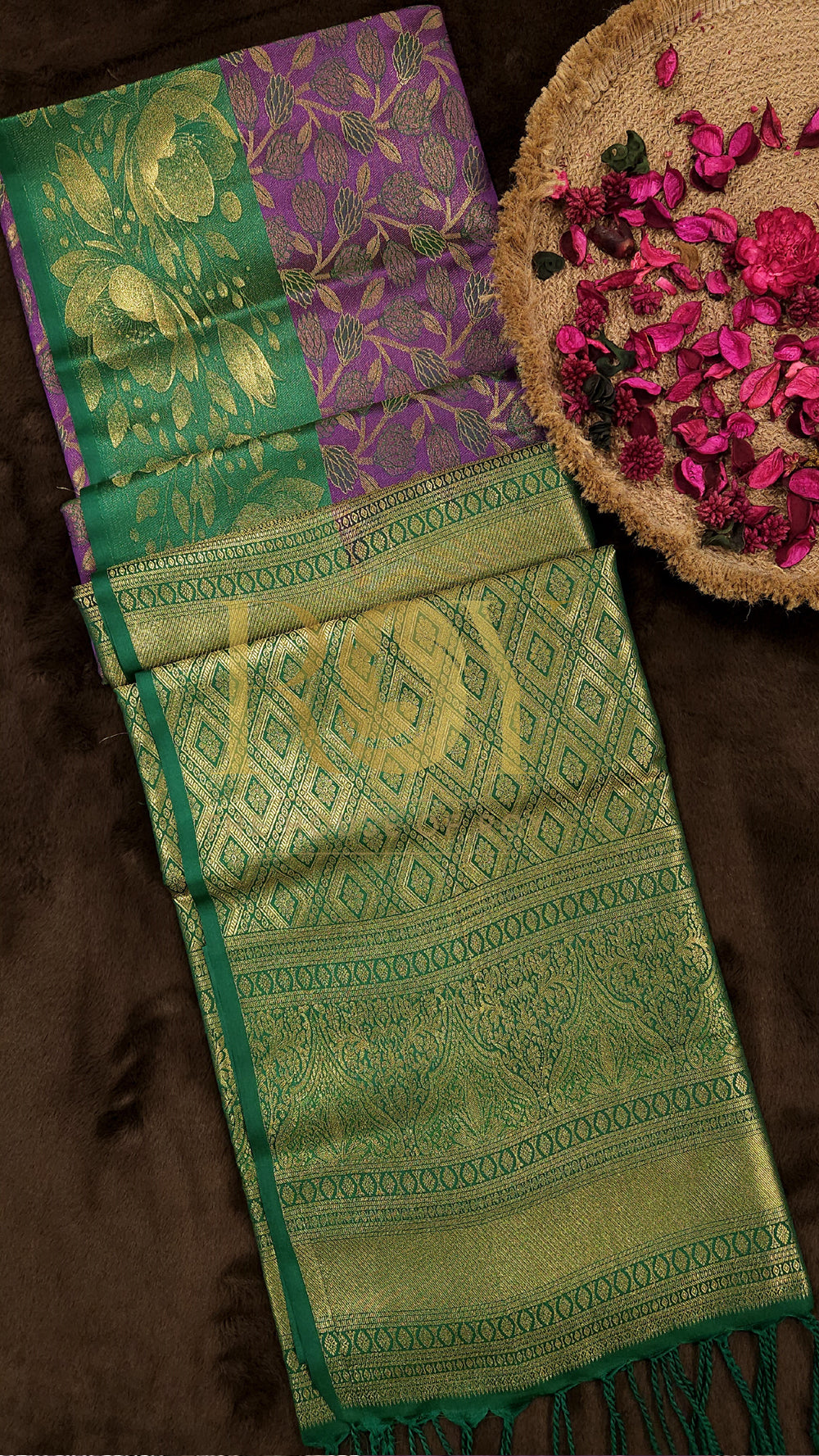Violet Green Luxury Brocade Soft Silk Saree