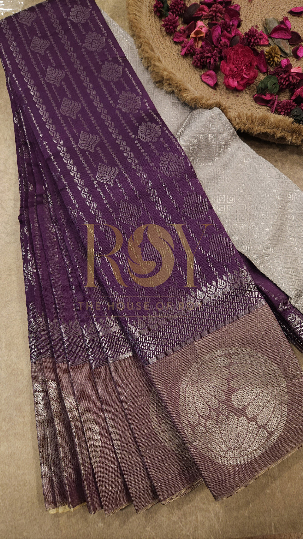 Violet Grey Silver Zari Mix Silk Saree