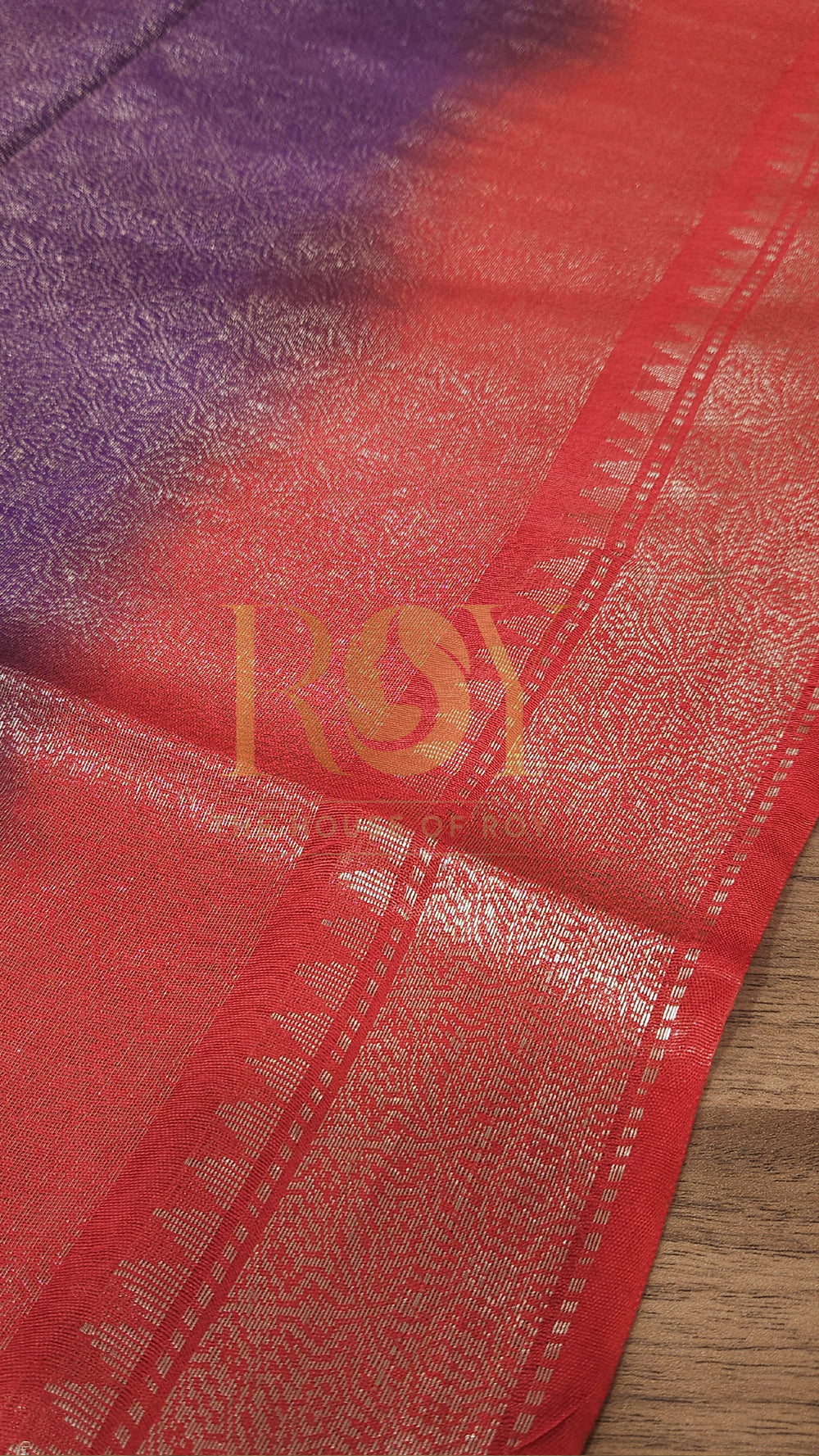 Violet with red silver zari saree