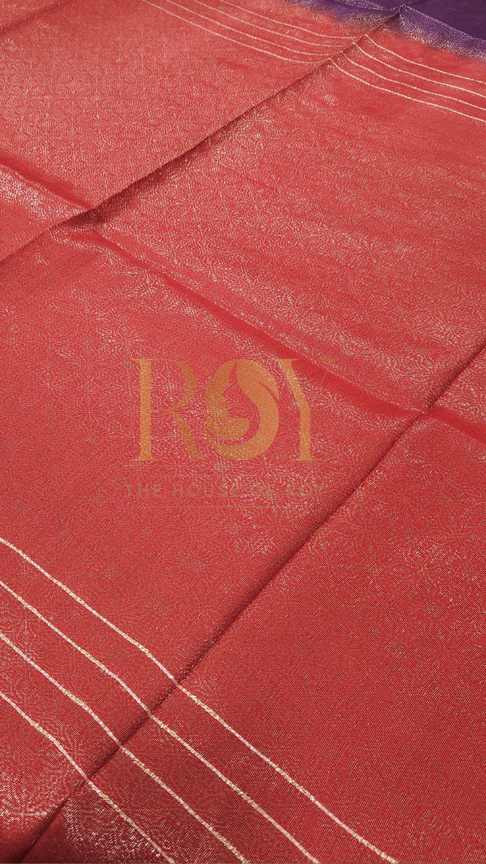 Violet with red silver zari saree
