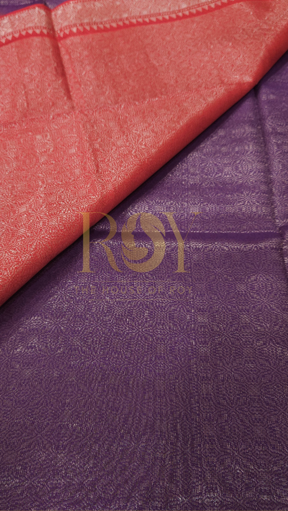 Violet with red silver zari saree