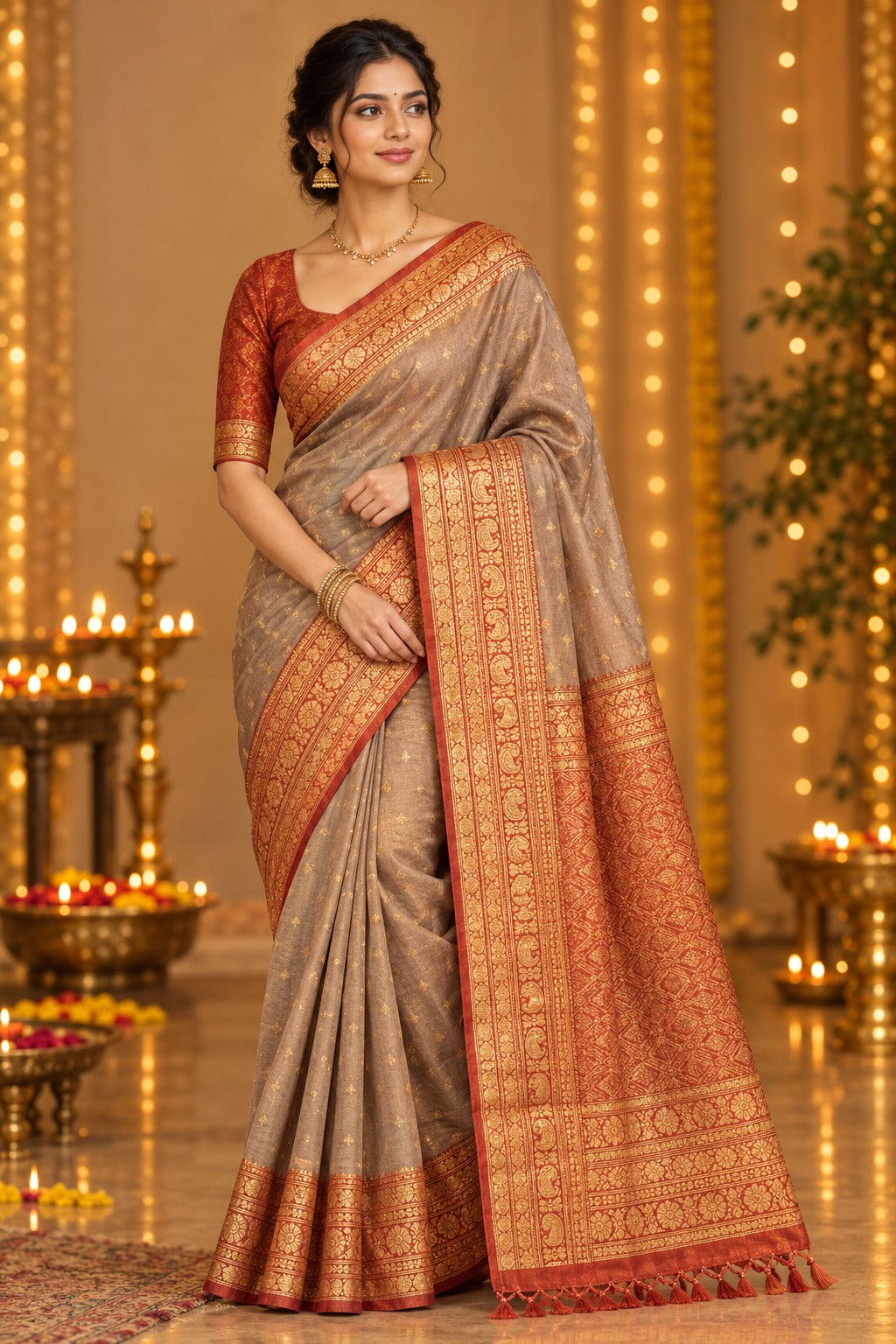 Mushroom 1000 Butta Soft Silk Saree