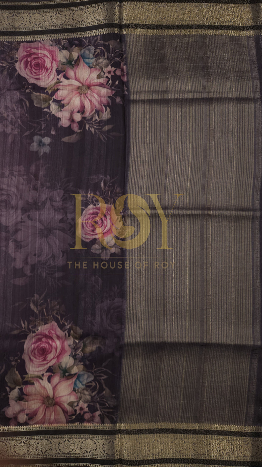 Wine Floral Print Chandheri Saree