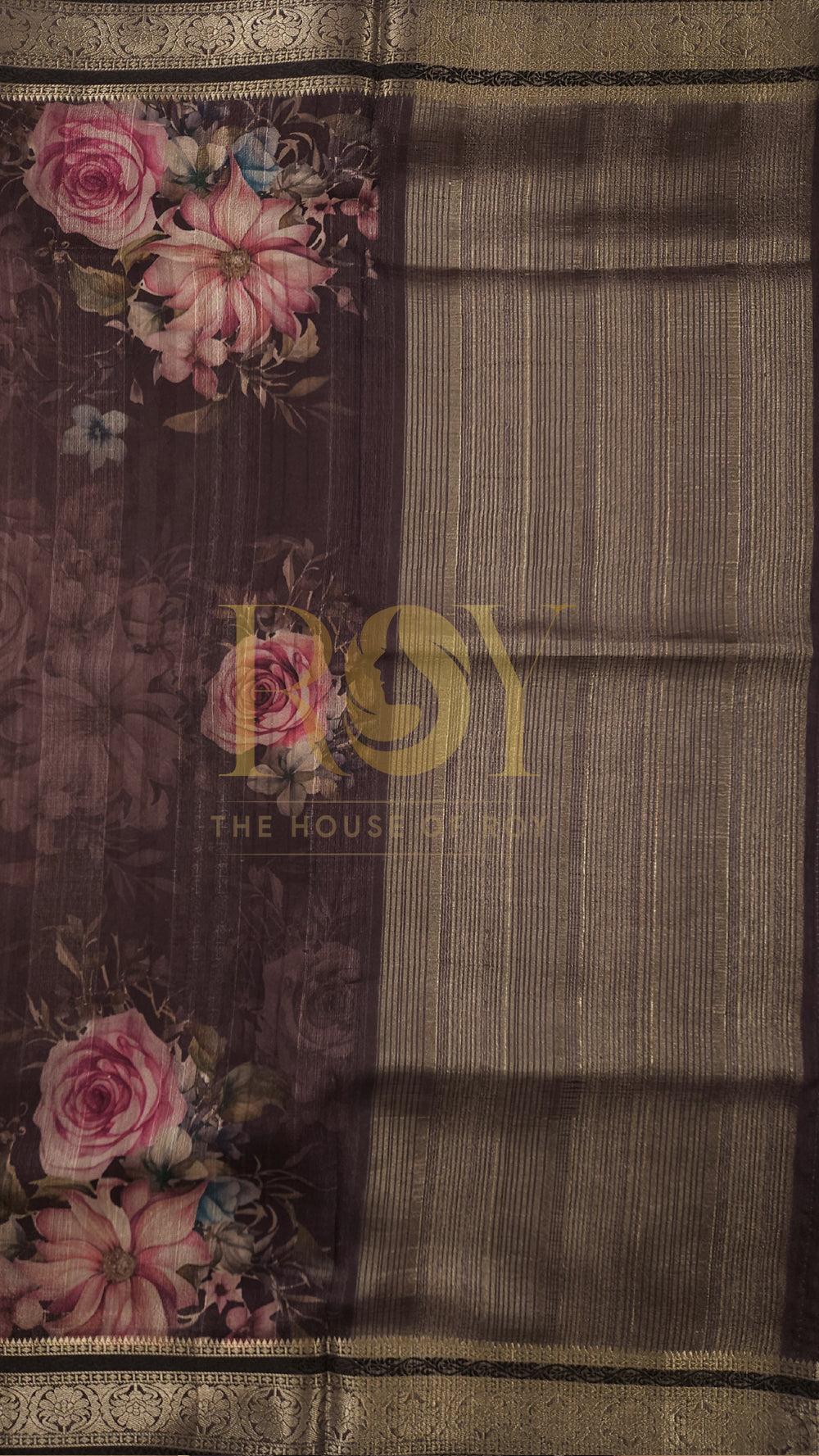 Wine Floral Print Chandheri Saree