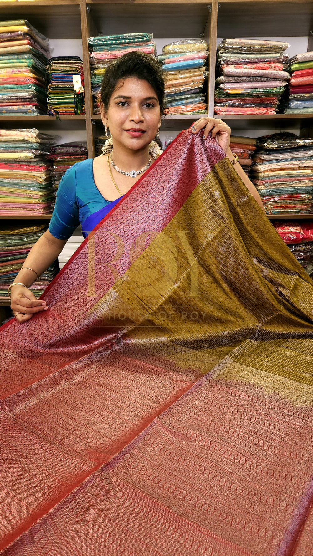 Yellow ochre kattam silver zari slub silk