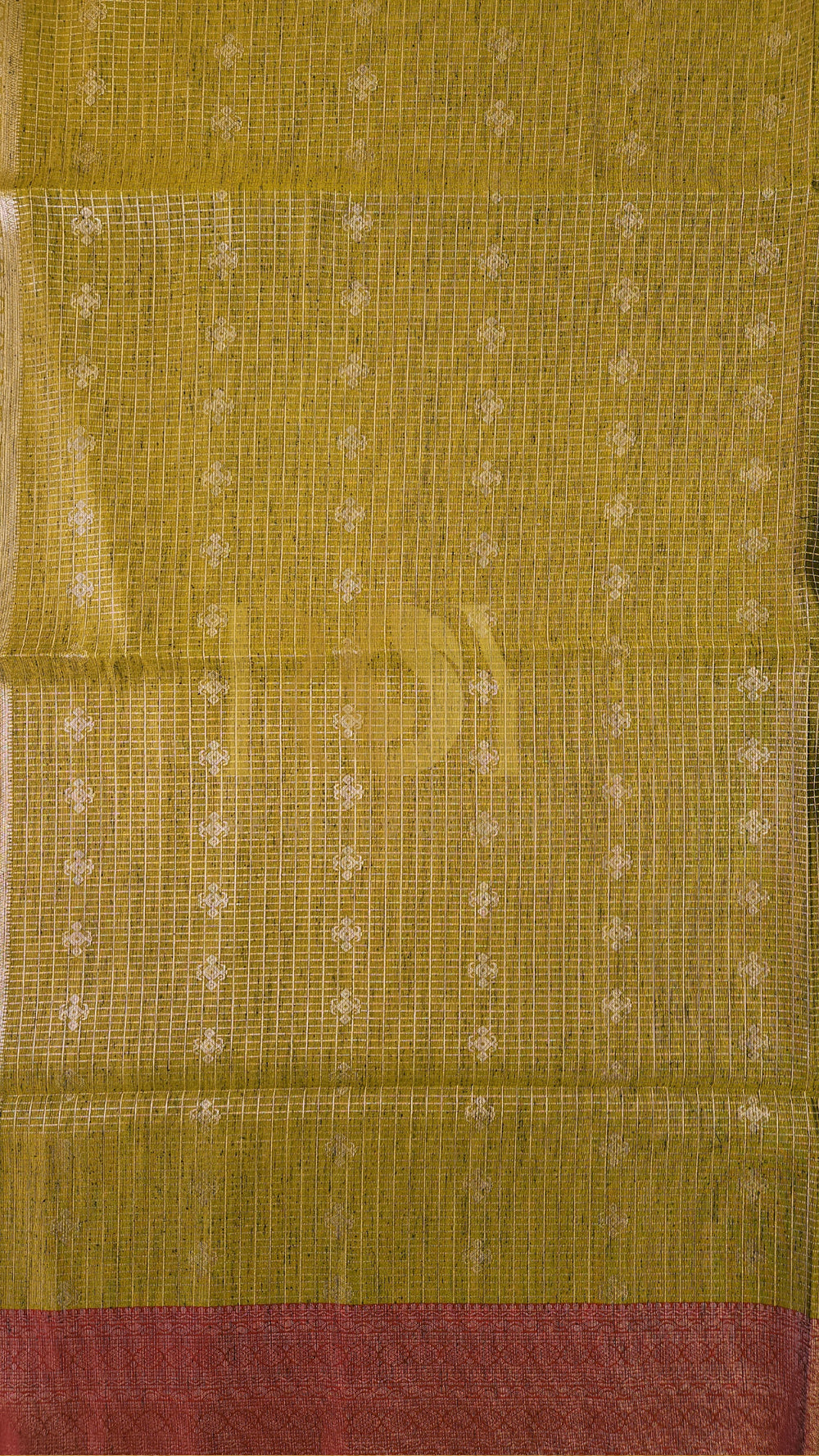 Yellow ochre kattam silver zari slub silk