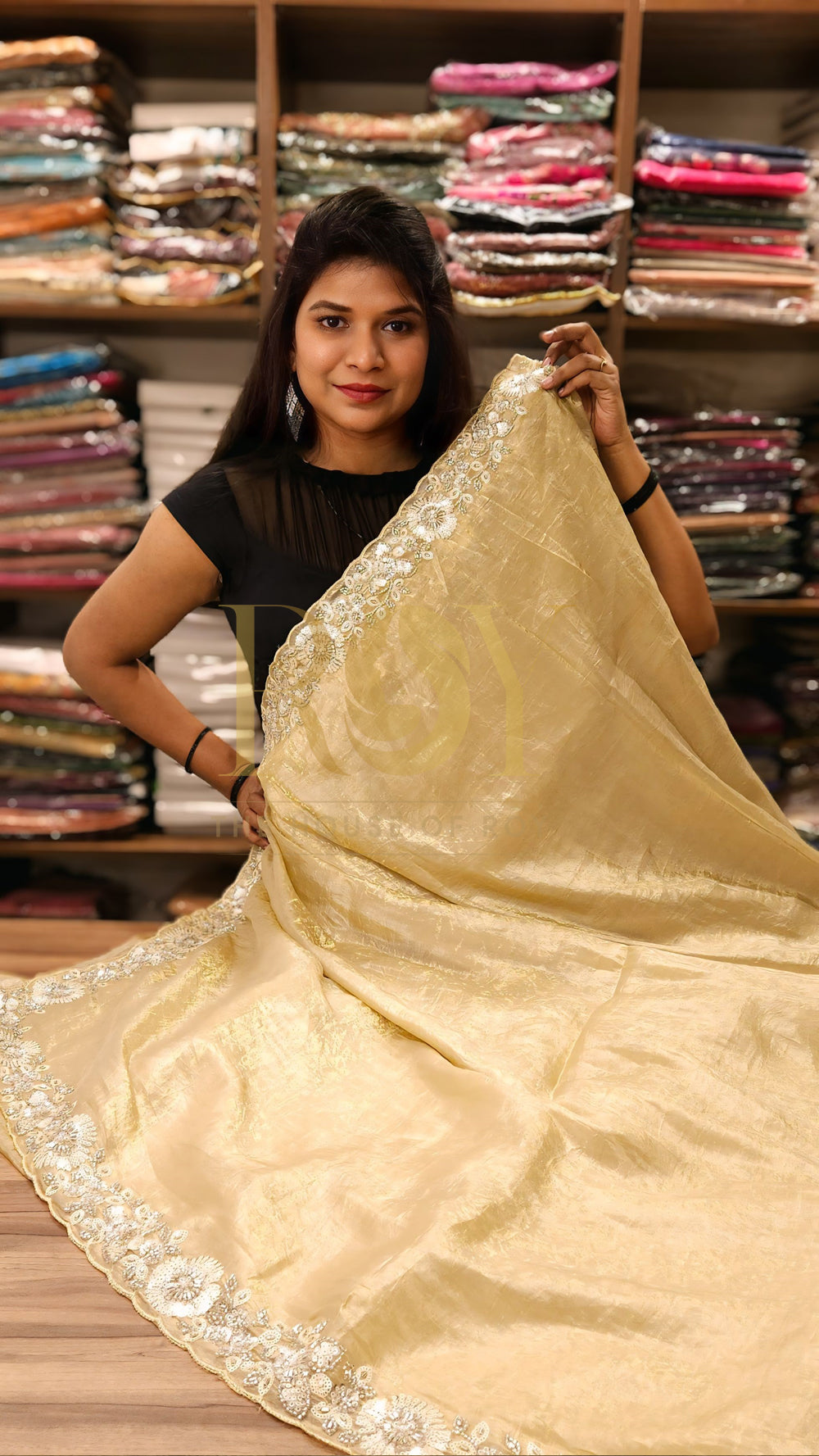 Yellow Sugar Cookie Crushed Shimmer Saree