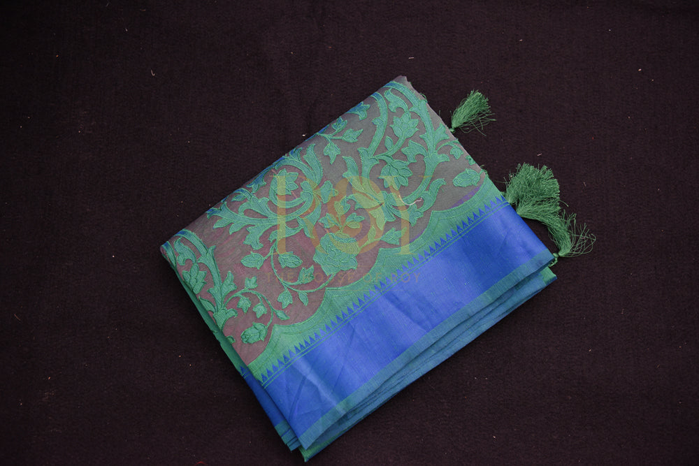 leaf green colour silk cotton saree 