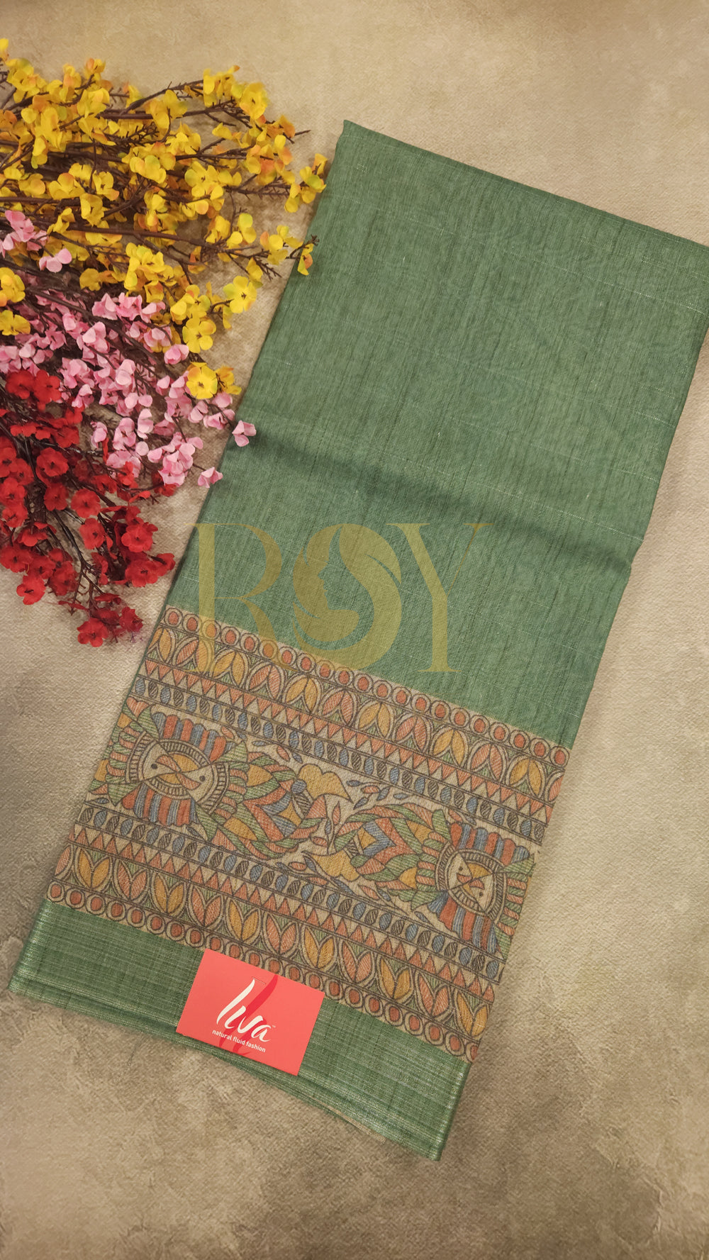 Aqua Green Printed Liva Cotton Saree