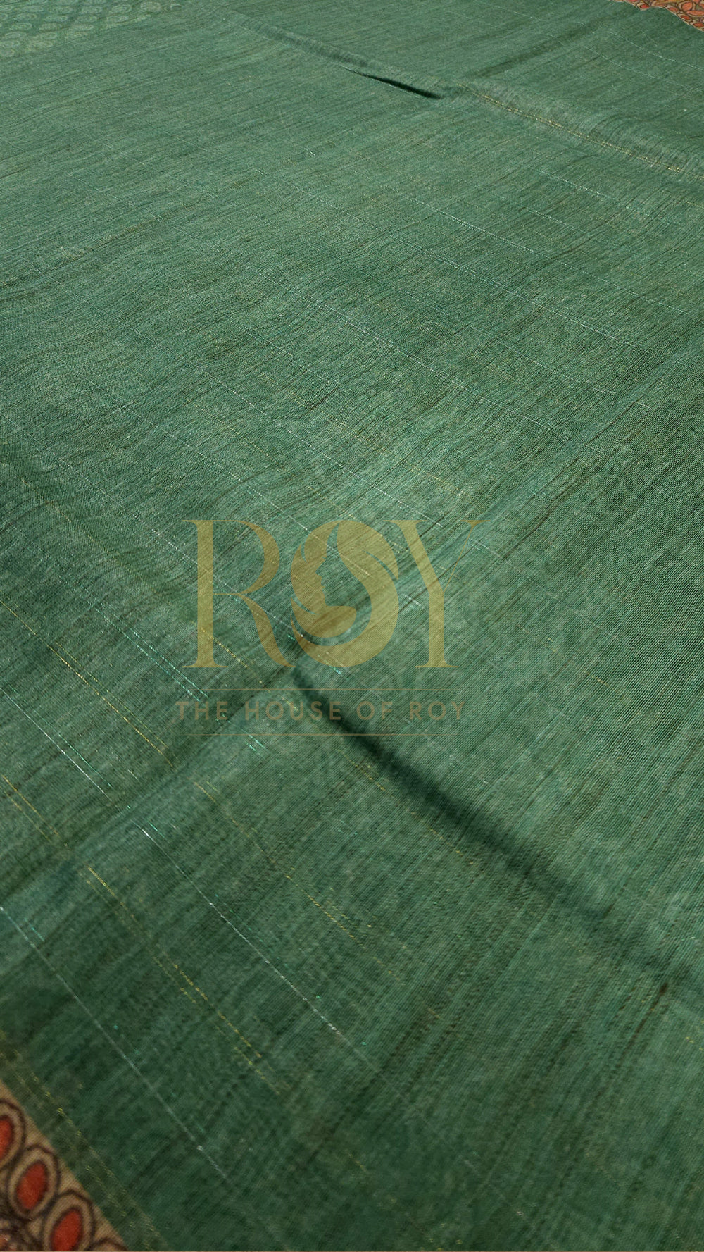 Aqua Green Printed Liva Cotton Saree